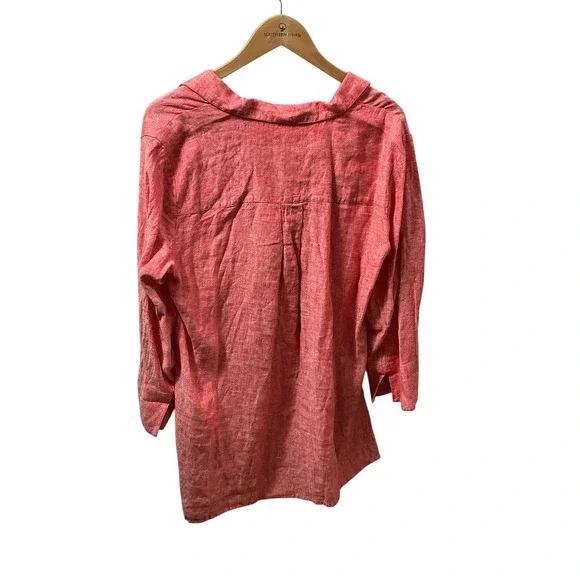 Chicos 100% Linen Tunic Top Red Orange Button Front Long Sleeve Size 2 L NEW - Picture 9 of 13